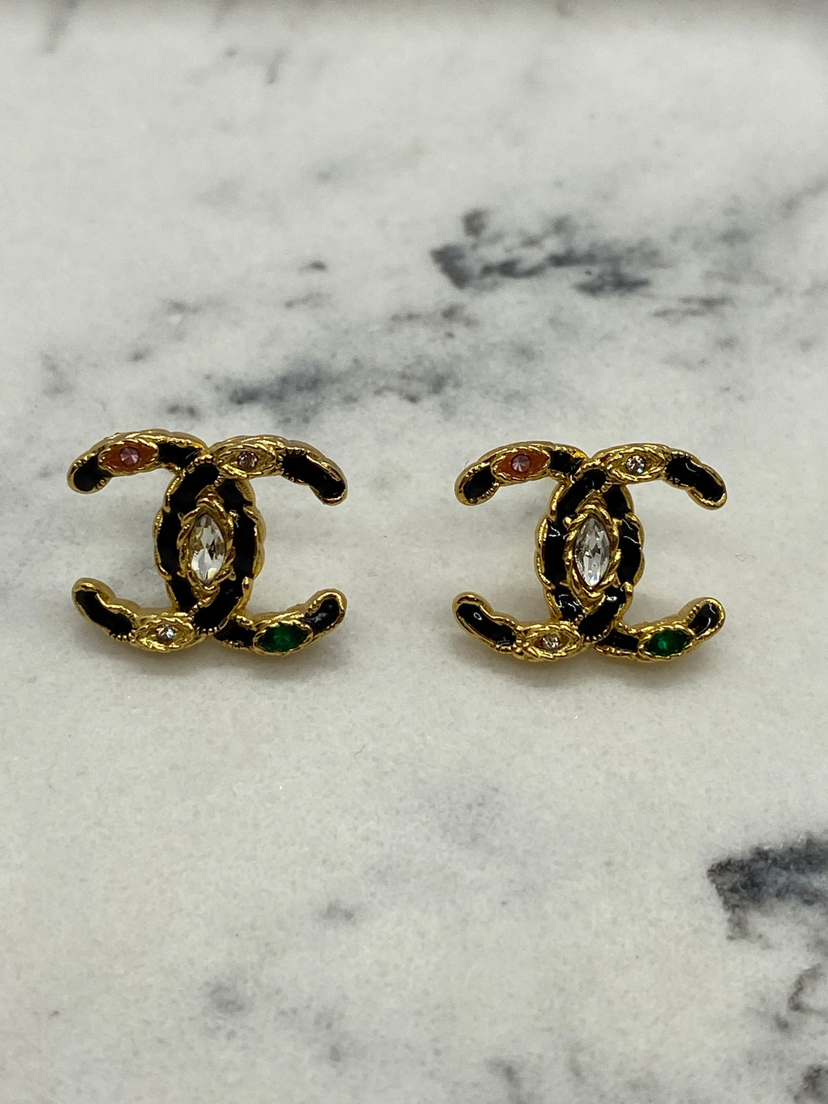 CHANEL CC Gold Tone Multi Color Small Earrings - USED