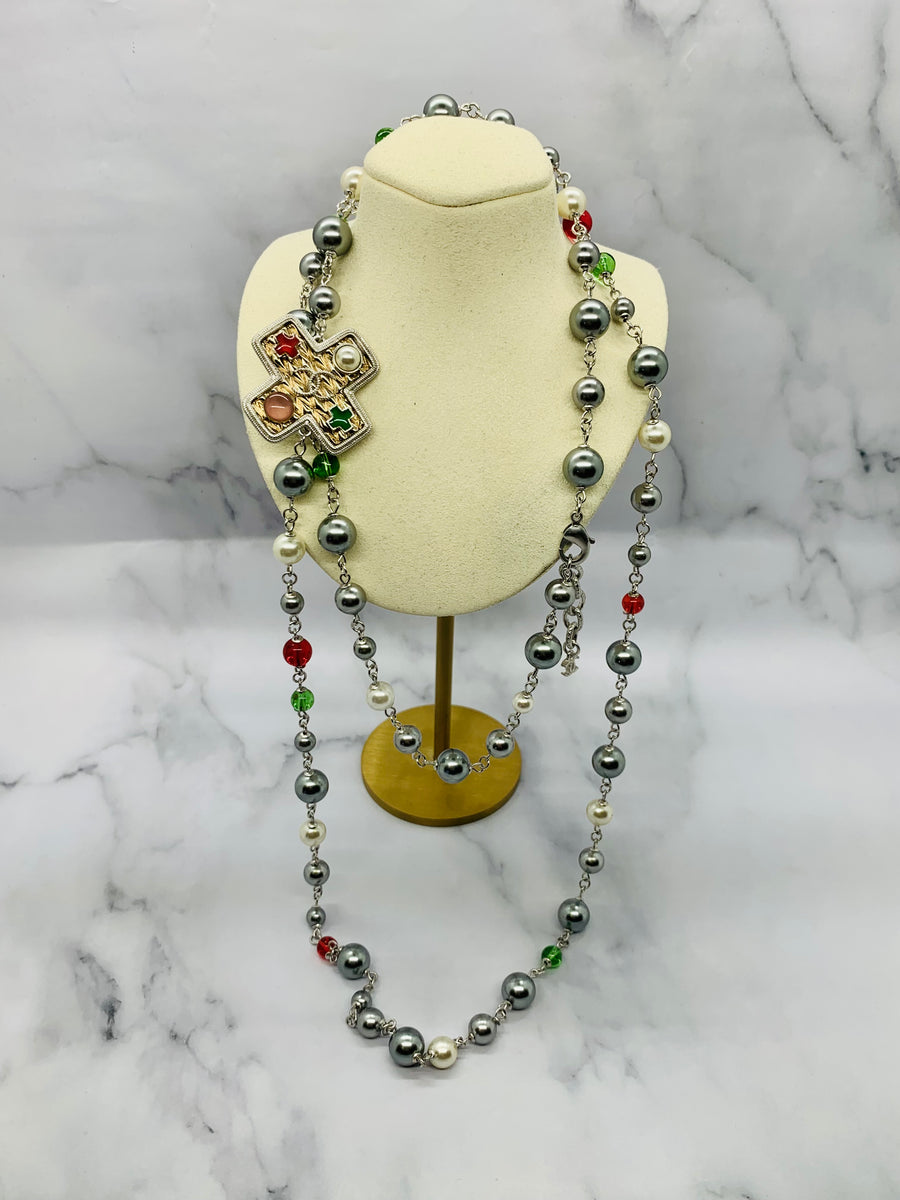 CHANEL CC 2018 Cross Multicolor Necklace - Pre owned