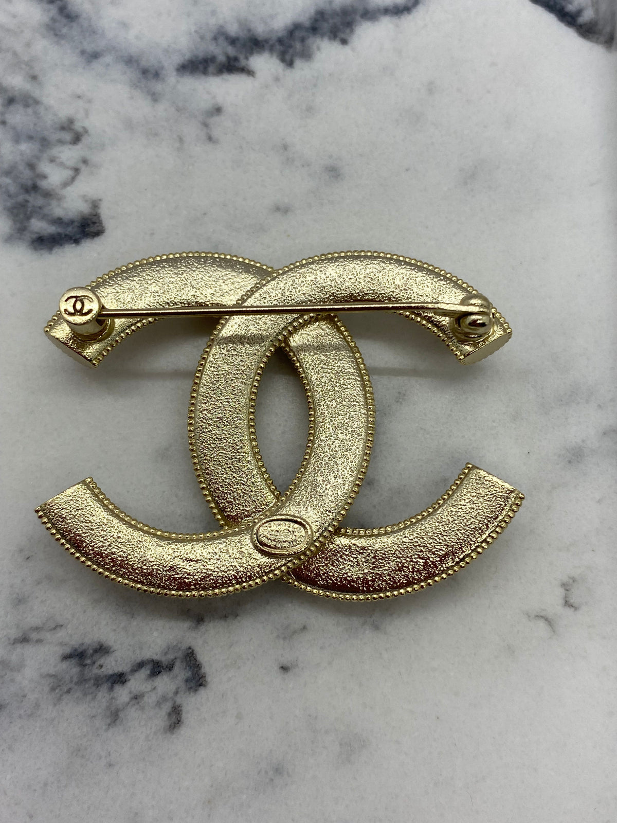CHANEL CC Gold Tone Rhinestone Brooch Pin - USED