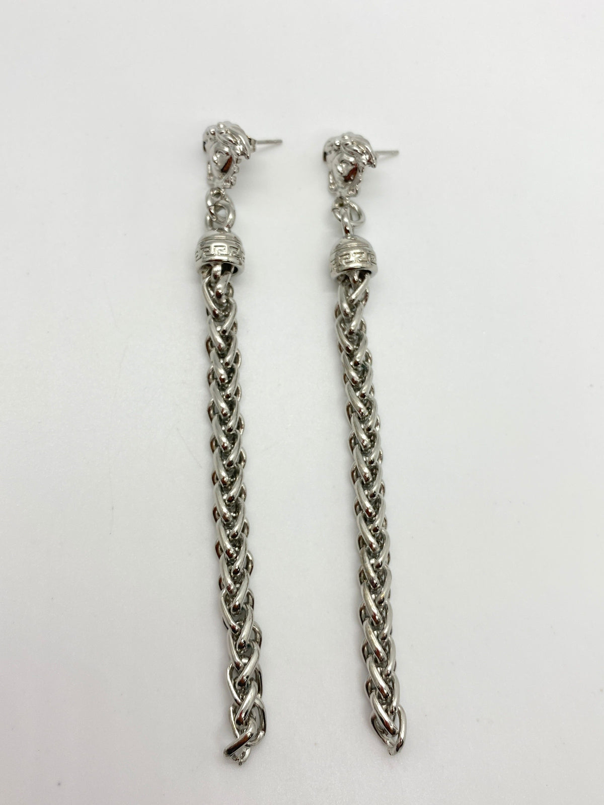 VERSACE Silver Tone Medusa Chain Pendant Earrings - Pre owned