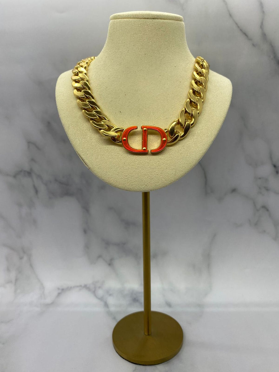 CHRISTIAN DIOR CD Neon plastic on Brass Necklace - USED