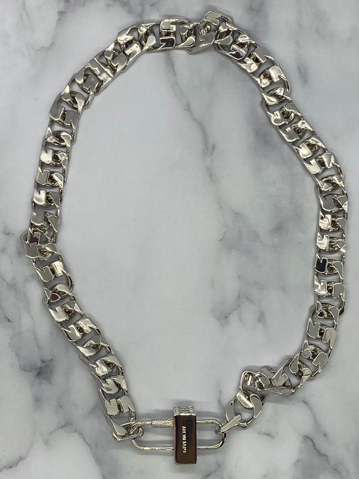 GIVENCHY Silver Tone Padlock Chain Necklace - Pre owned