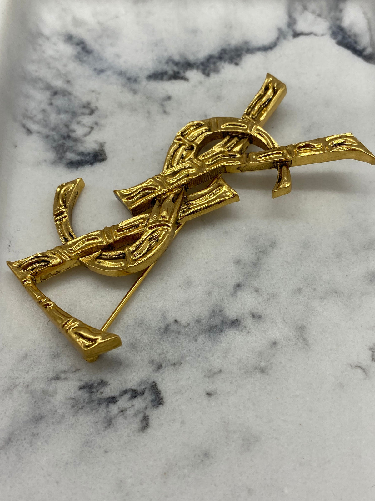YSL Yves Saint Laurent Gold Tone Brooch Pin - USED