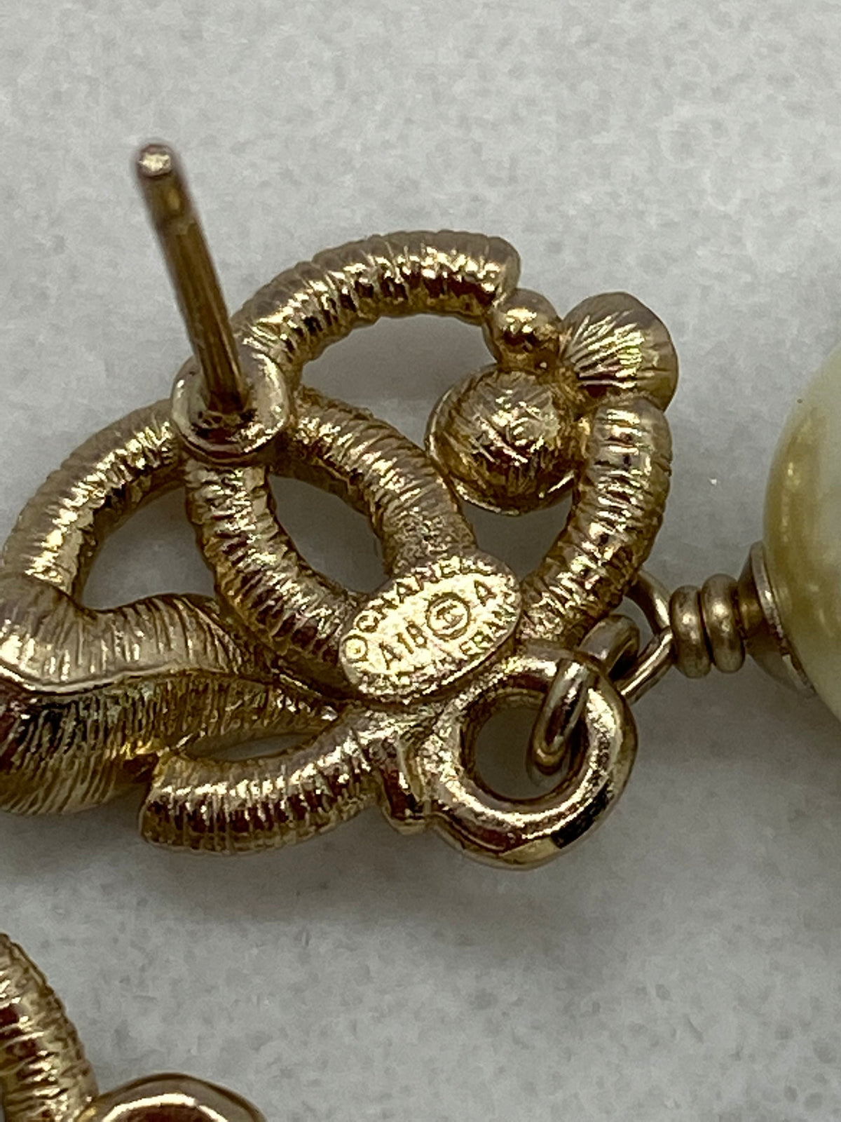 CHANEL CC Gold Tone Pearl Pendant Earrings - Pre owned