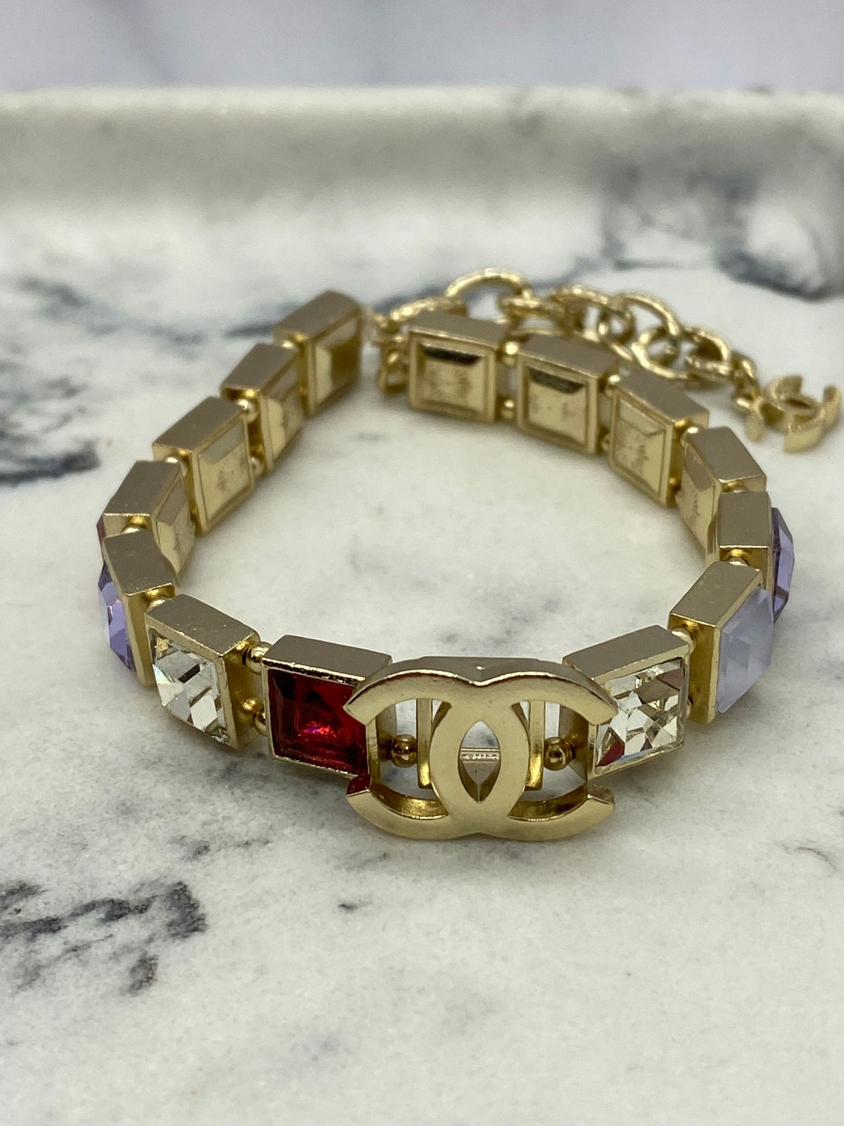 CHANEL CC Multi Color Rhinestone Bracelet - USED