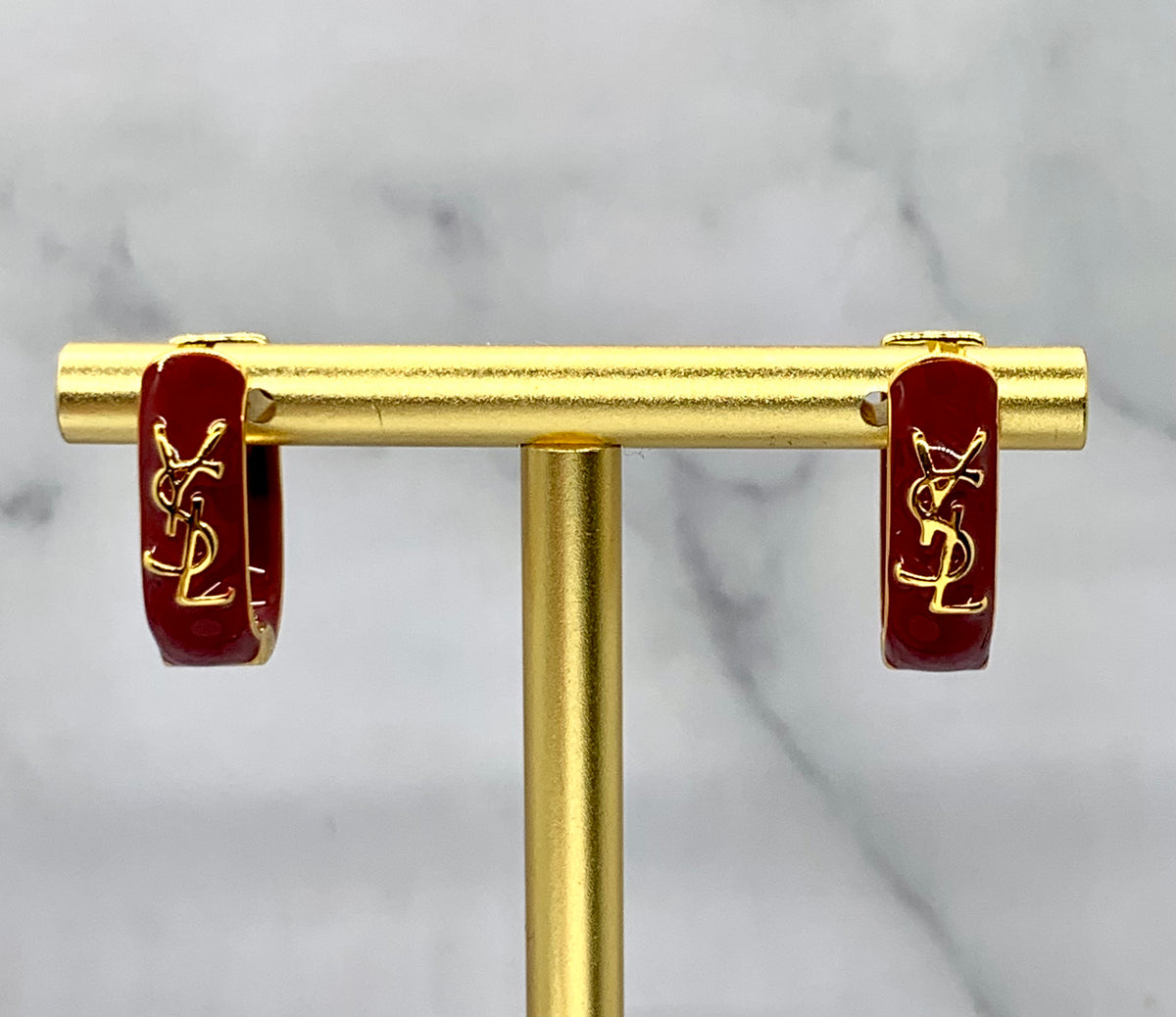 YSL YVES SAINT LAURENT Burgundy Enamel Earrings - Pre owned