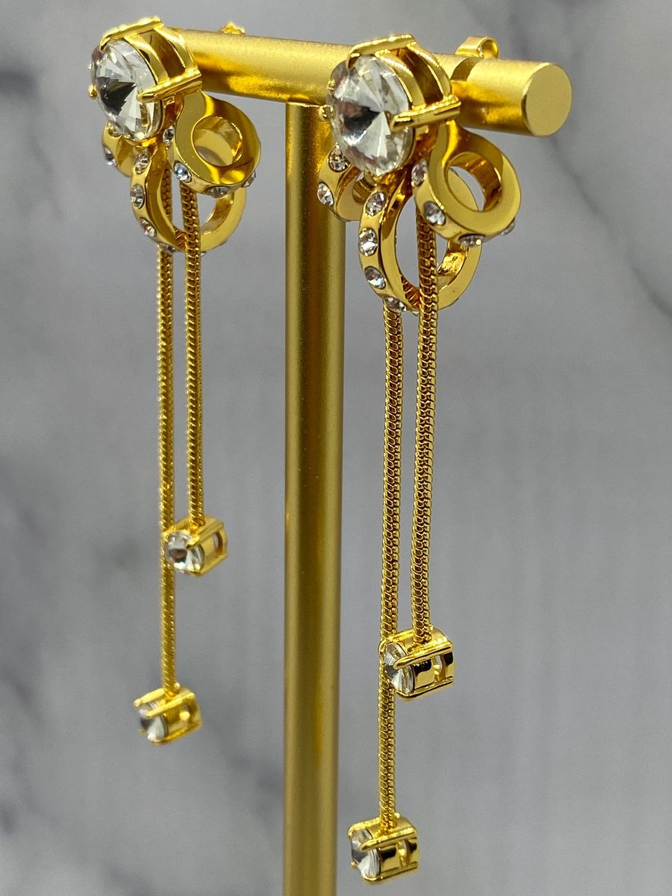 MIU MIU Gold Tone Rhinestone Asymmetric Earrings - Pre owned