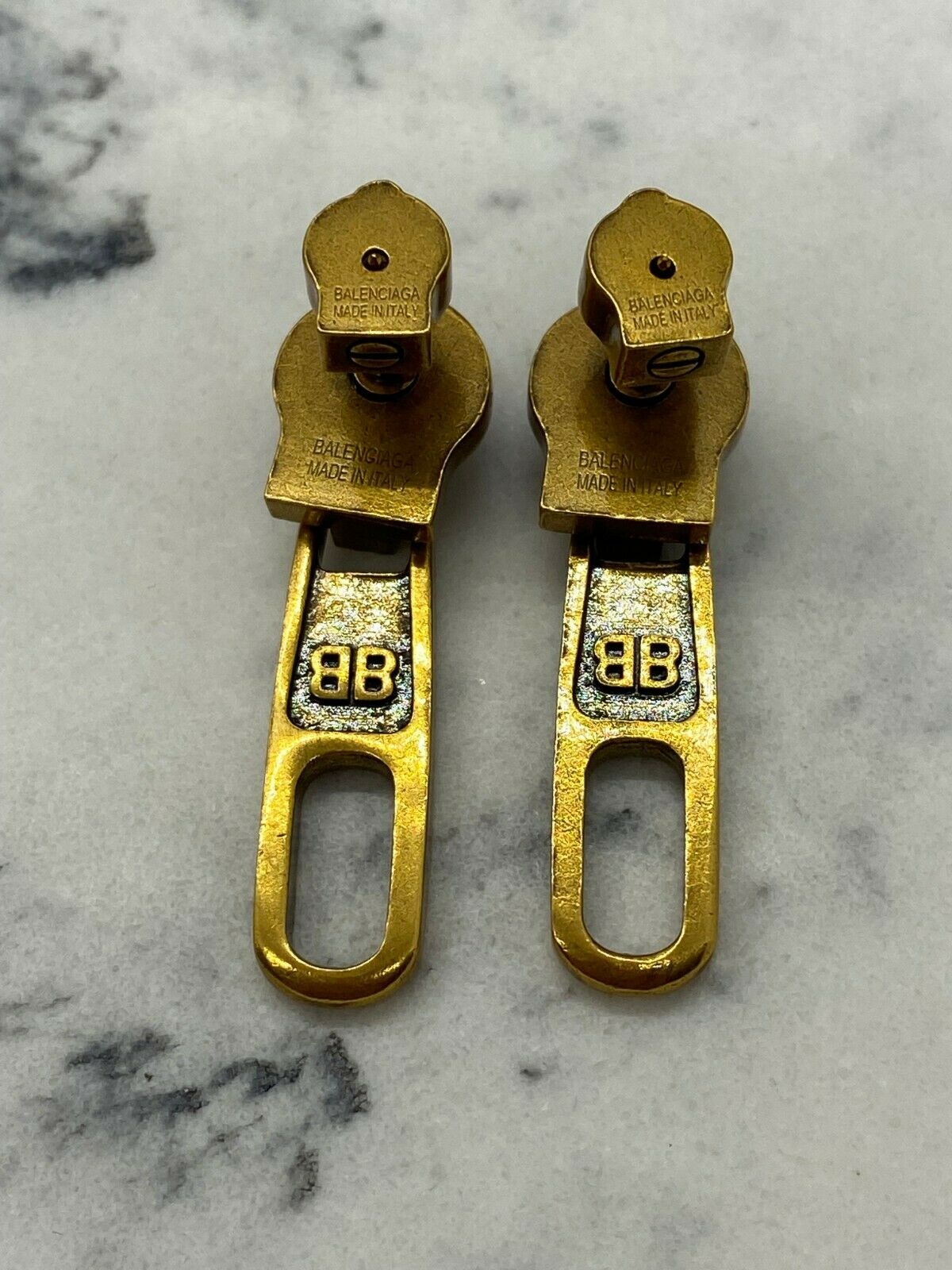 BALENCIAGA BB Brass Tone Zipper Earrings - Pre owned