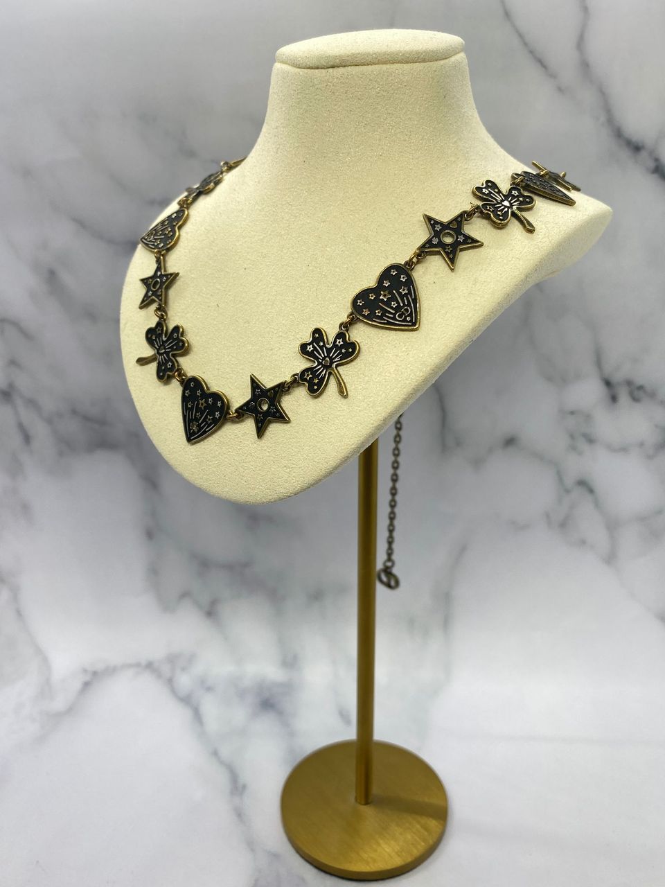 CHRISTIAN DIOR Brass Black Heart Necklace - Pre owned