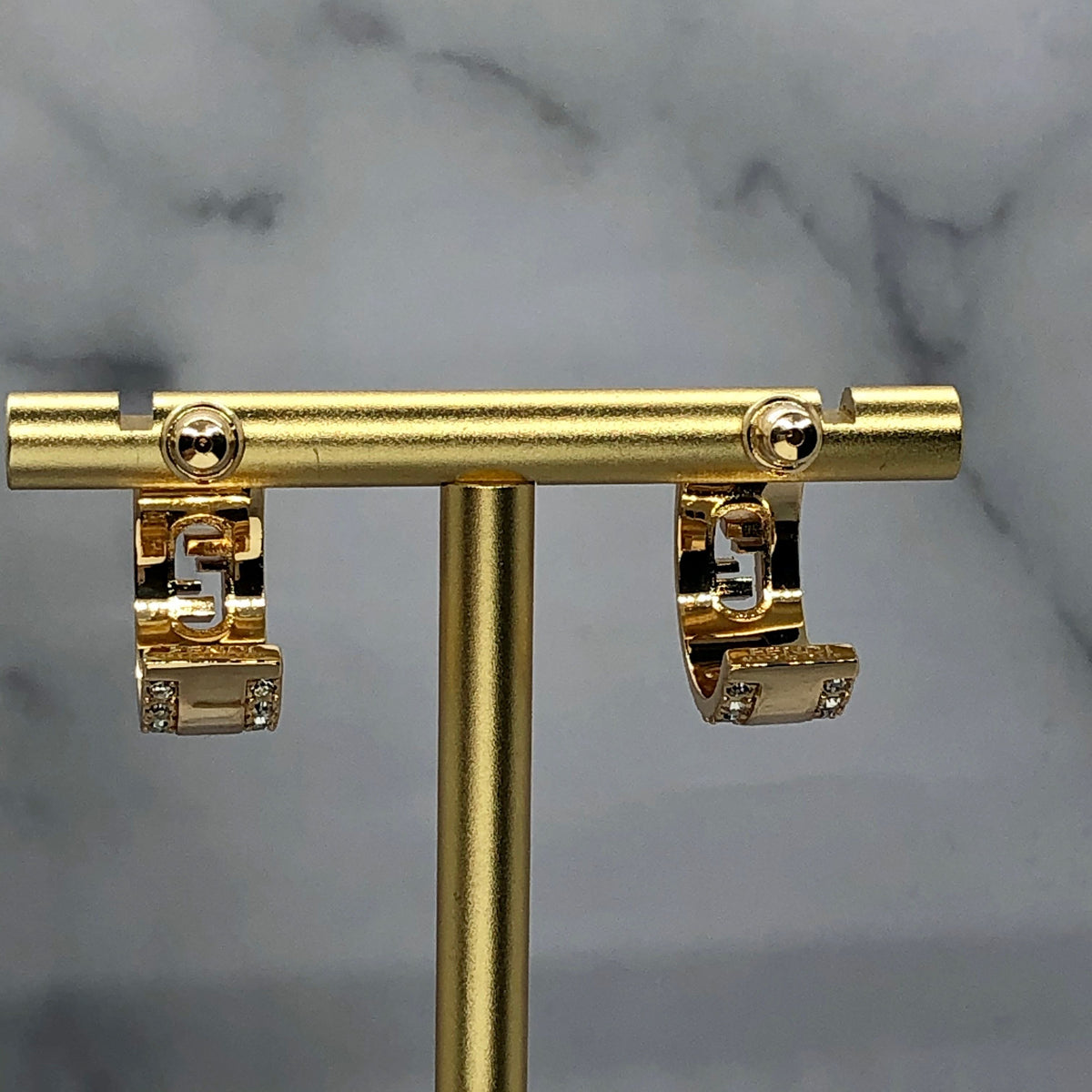 FENDI FF Gold Tone Rhinestone Hoop Earrings - Pre owned