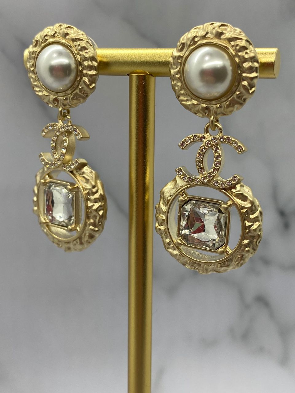 CHANEL CC Gold Tone Pendant Earrings - Pre owned