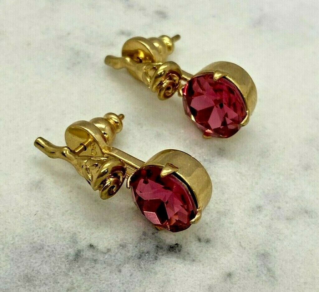 CHRISTIAN DIOR Gold Tone Rose Rhinestone Earrings - Pre owned