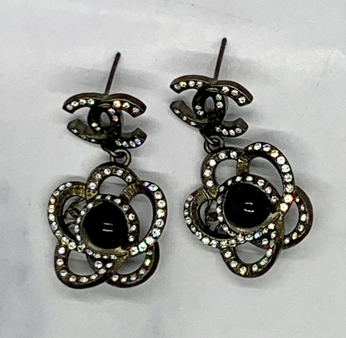 CHANEL CC Camelia Rhinestone Earrings - USED