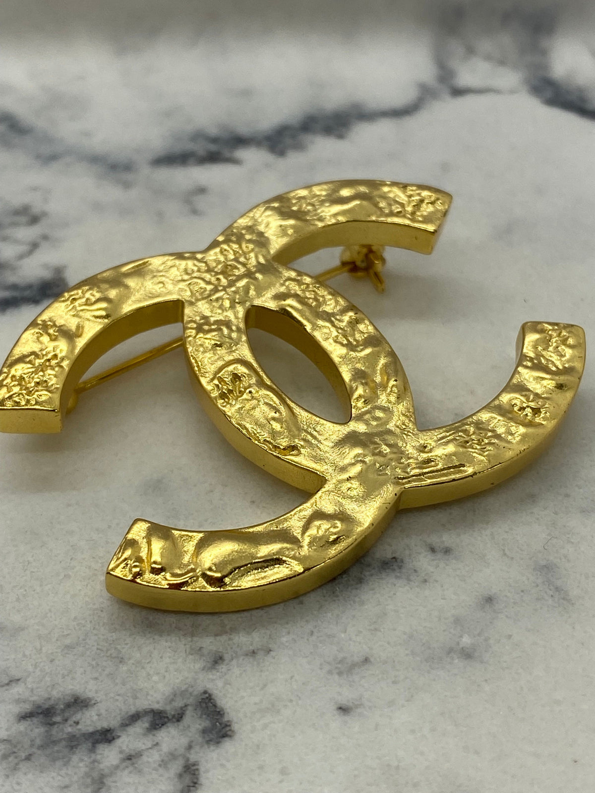 CHANEL CC Gold Molten Brooch Pin - USED