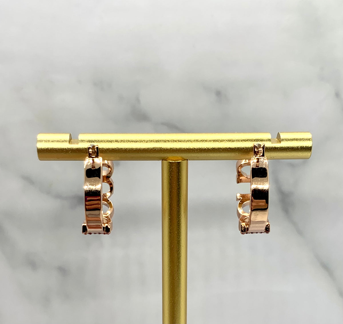 Auth GUCCI Rose Gold Rhinestone Hoop Earrings - Pre owned