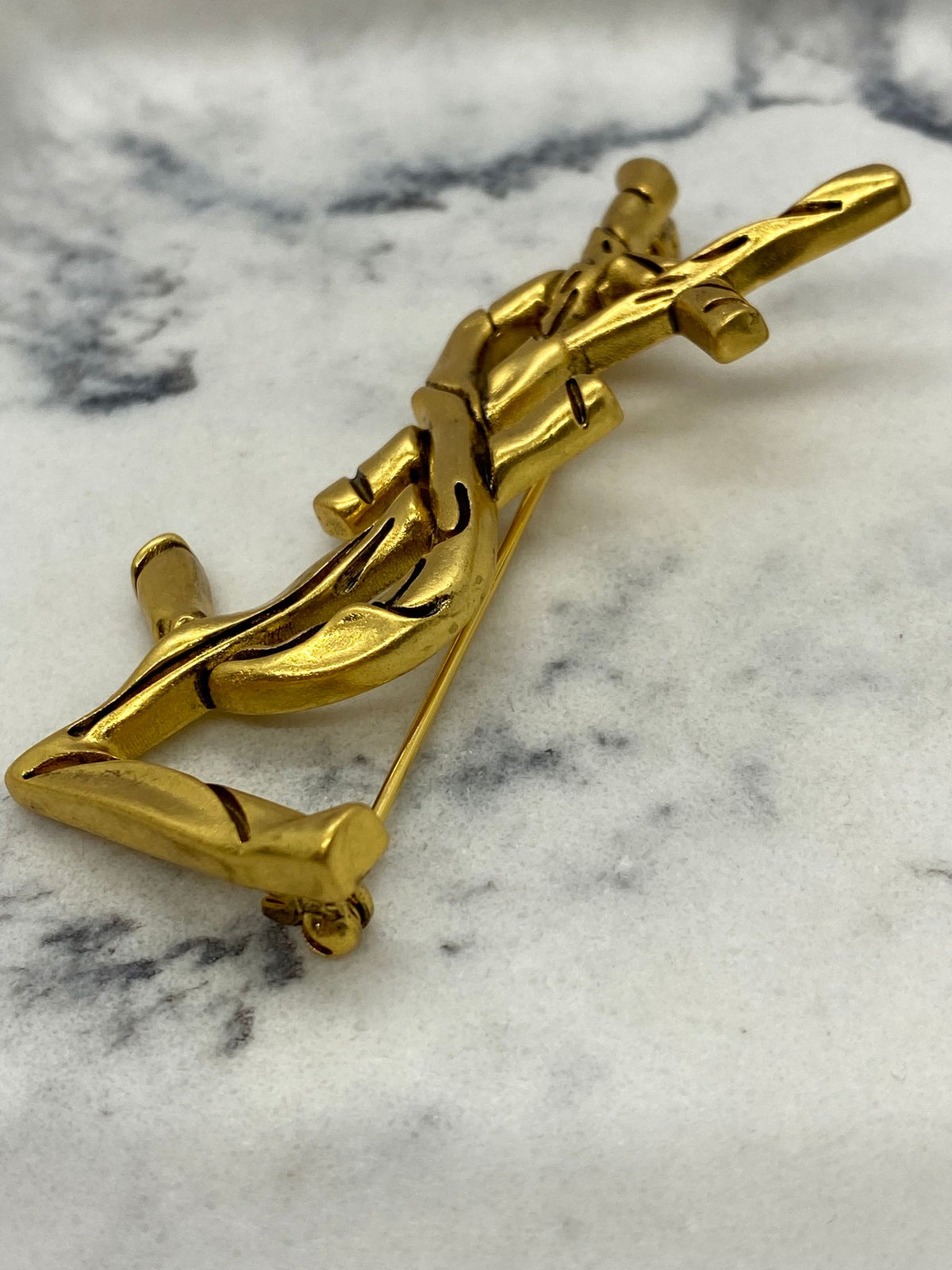 YSL YVES SAINT LAURENT Brass Tone Brooch Pin - Pre owned