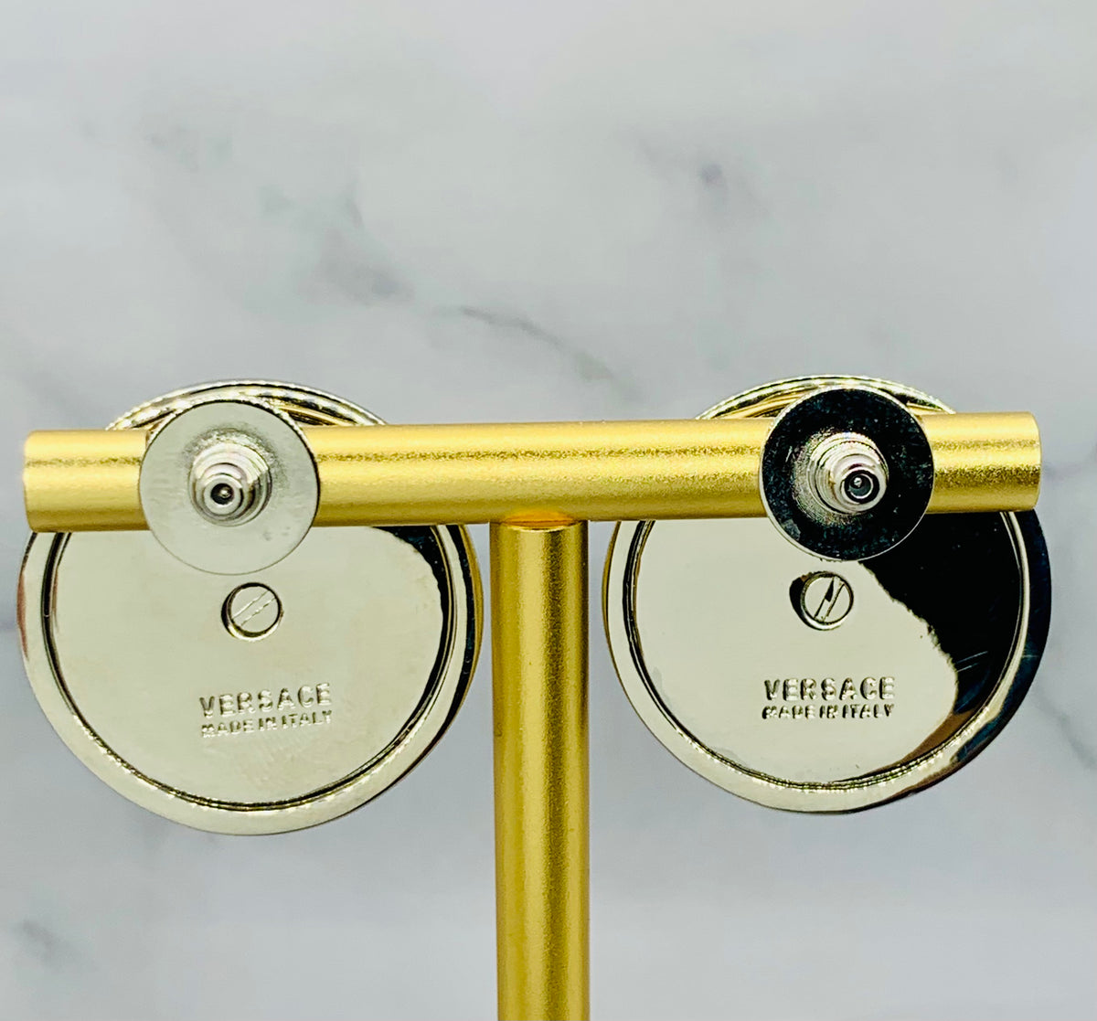 VERSACE Silver Tone Button Earrings - USED