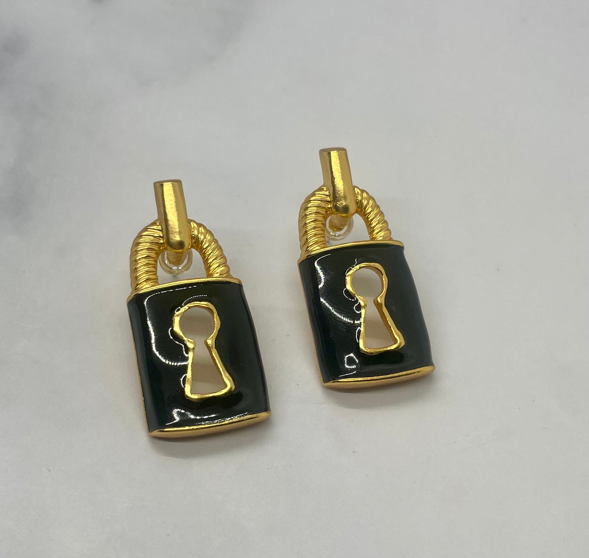 SCHIAPARELLI Vintage Enamel Lock Earrings - Pre owned