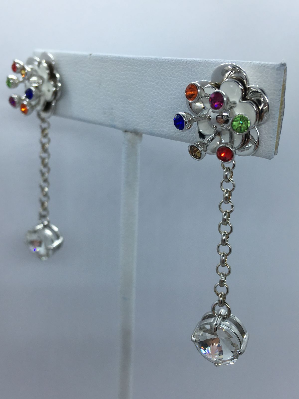 MIU MIU Silver Tone Multicolor Flower Pendant Earrings - Pre owned
