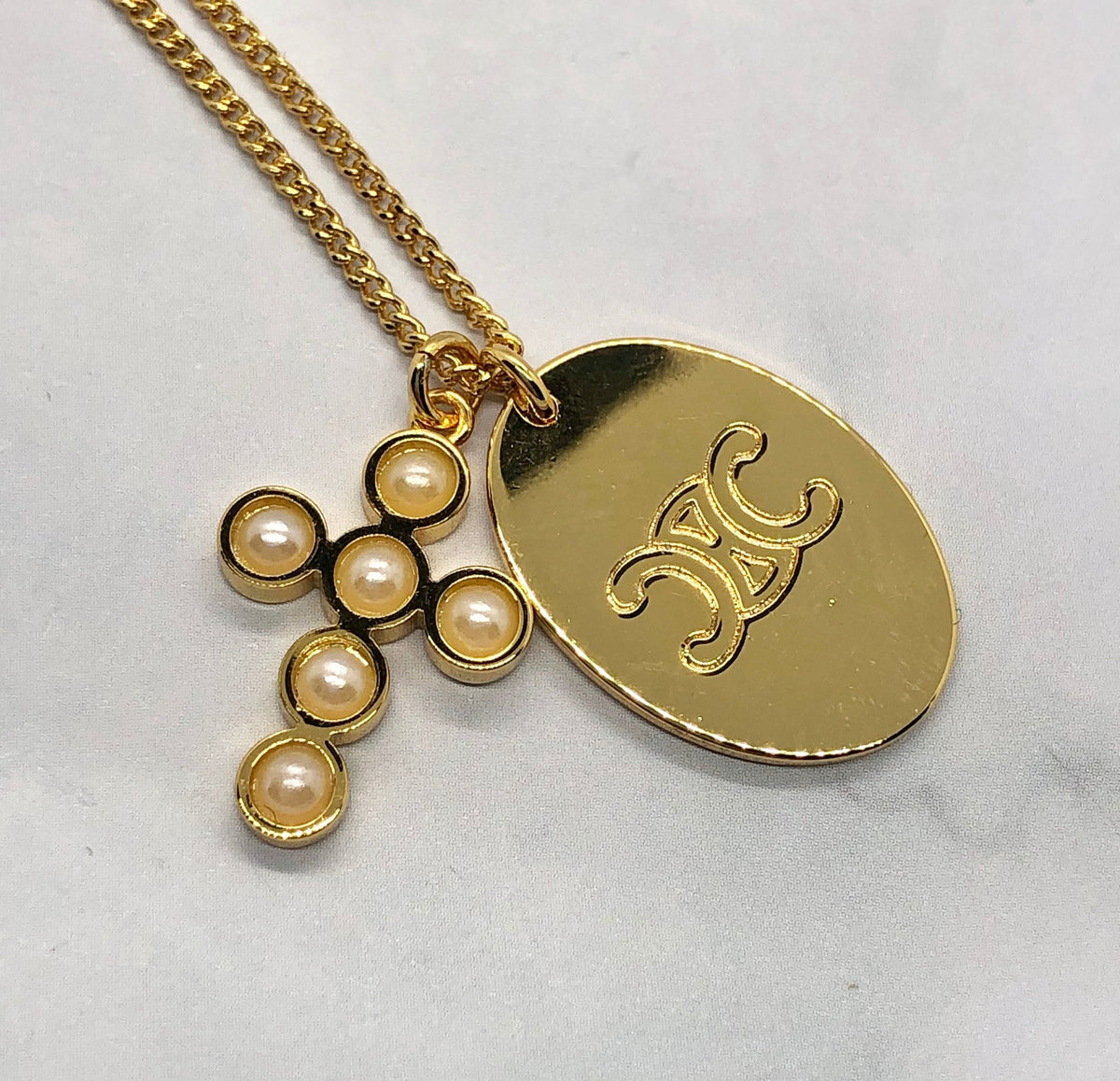 CELINE Monogram Cross Charms Necklace - Pre owned