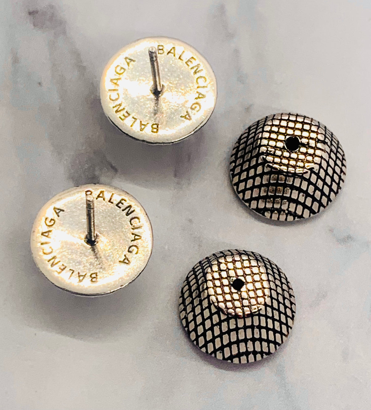 BALENCIAGA Silver Tone Cagole Stud Earrings - Pre owned
