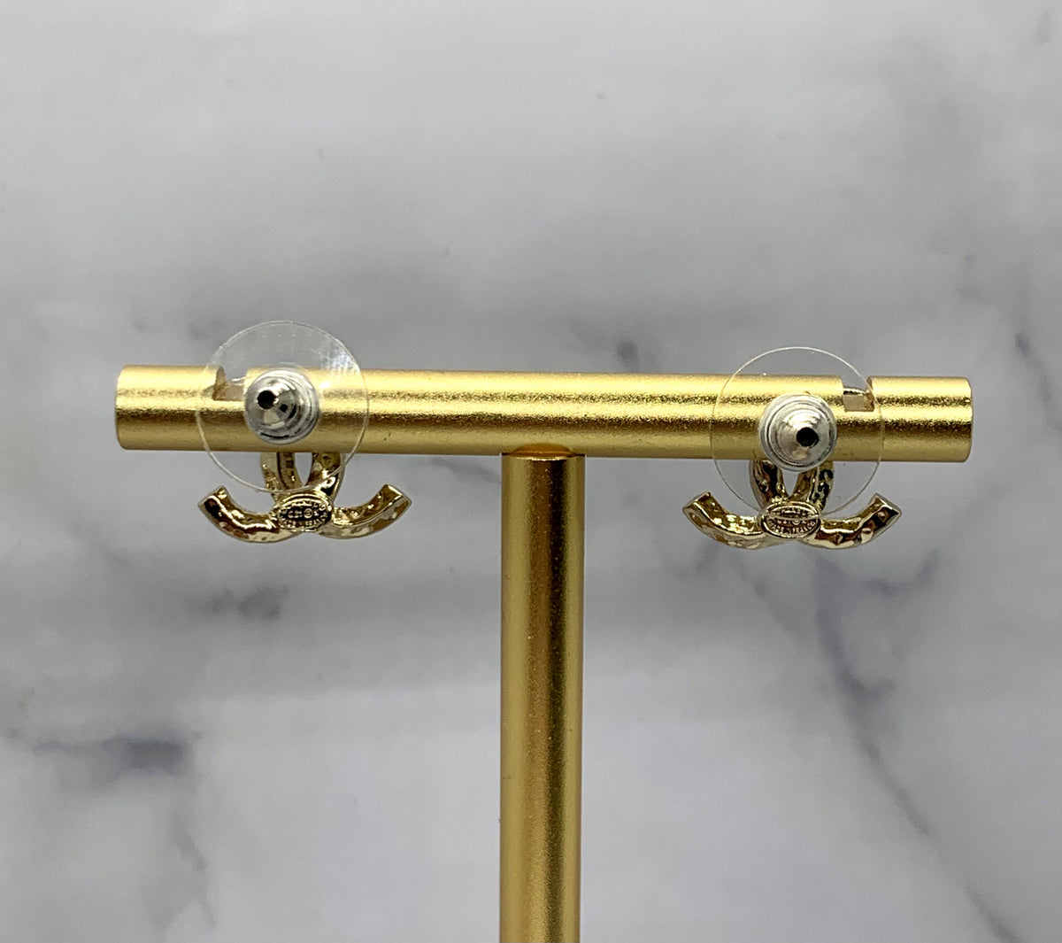 CHANEL CC Gold Tone Rhinestone Earrings - USED