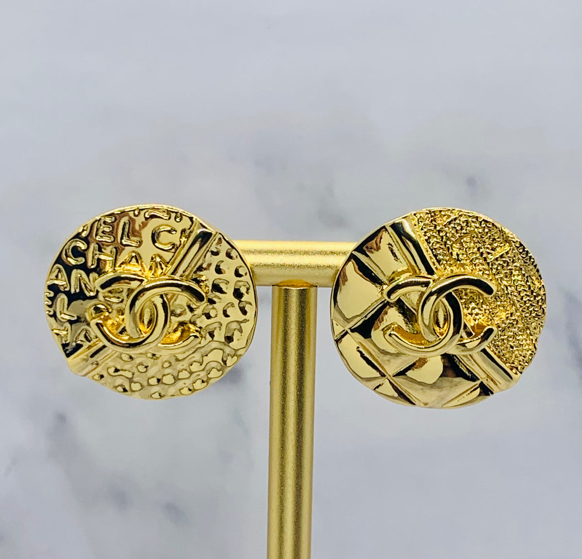 CHANEL CC Gold Tone Button Earrings - USED