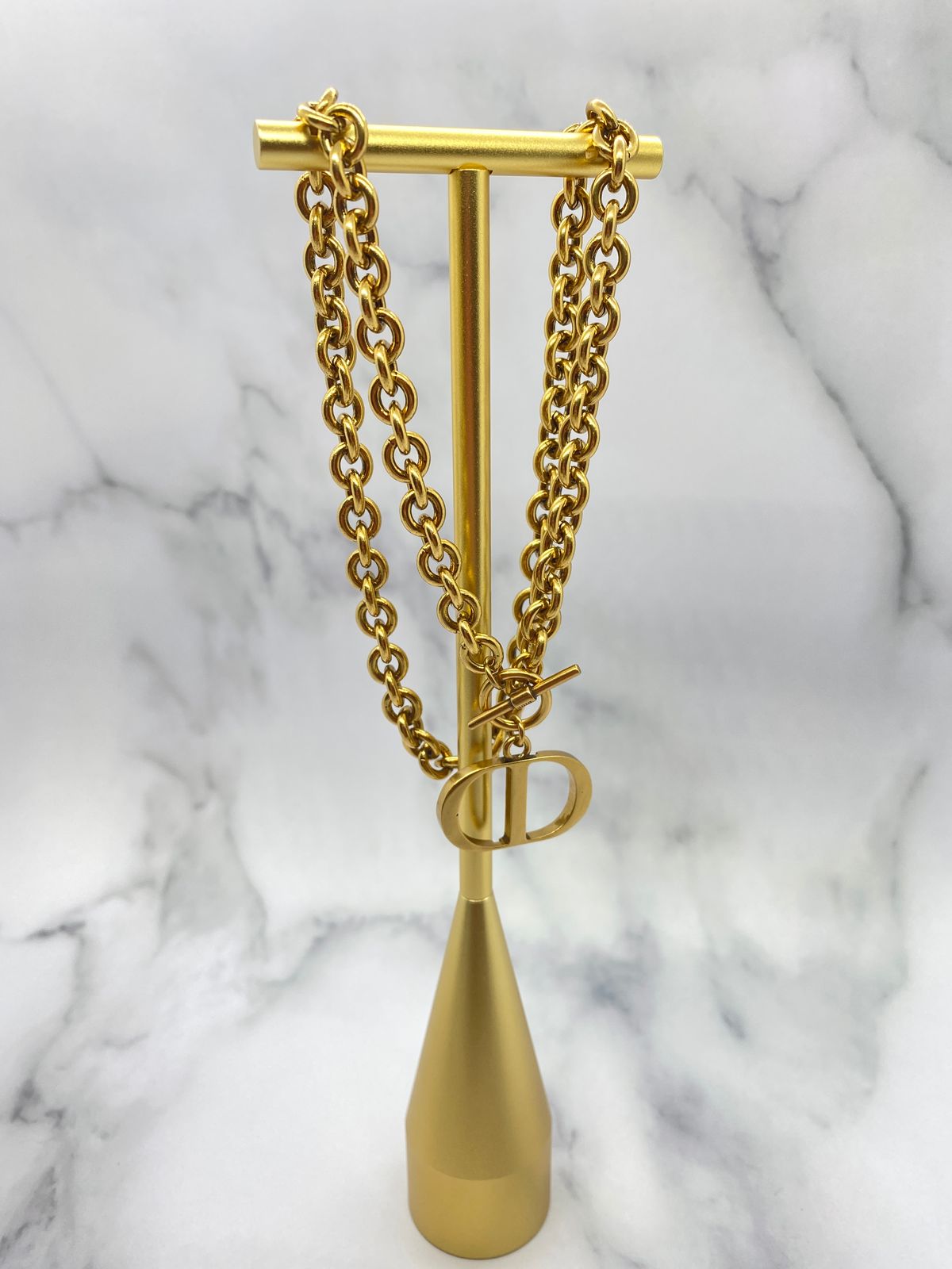 CHRISTIAN DIOR CD Brass Tone Necklace - Pre owned