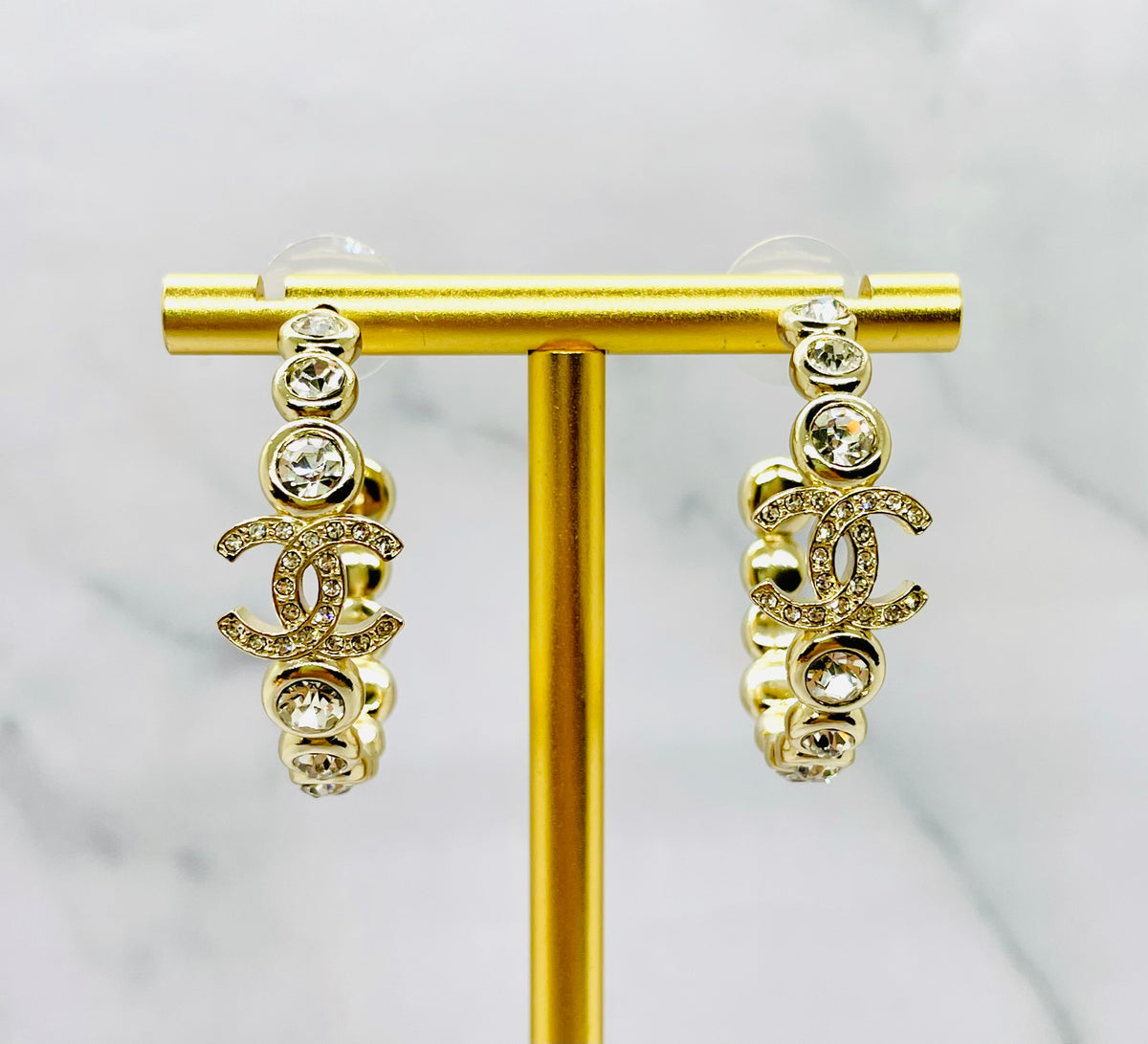 CHANEL CC Rhinestone Hoop Earrings - Pre owned