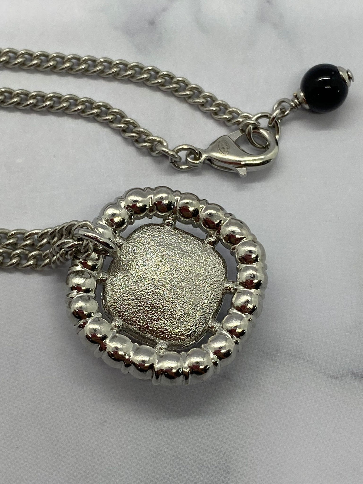 CHANEL CC Silver Tone Rhinestone Charm Necklace - USED