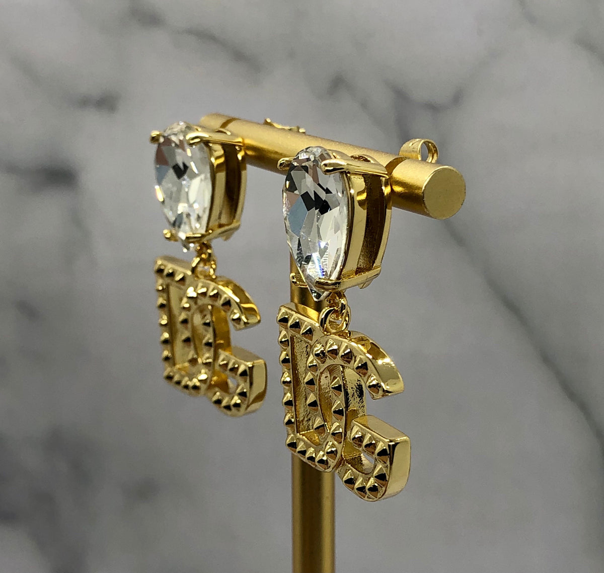 DOLCE & GABBANA Gold Tone Rhinestone Earrings - Pre owned