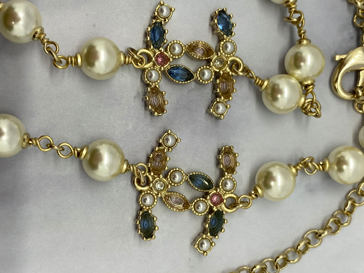 CHANEL CC Pearl Trim Long Layer Necklace - USED