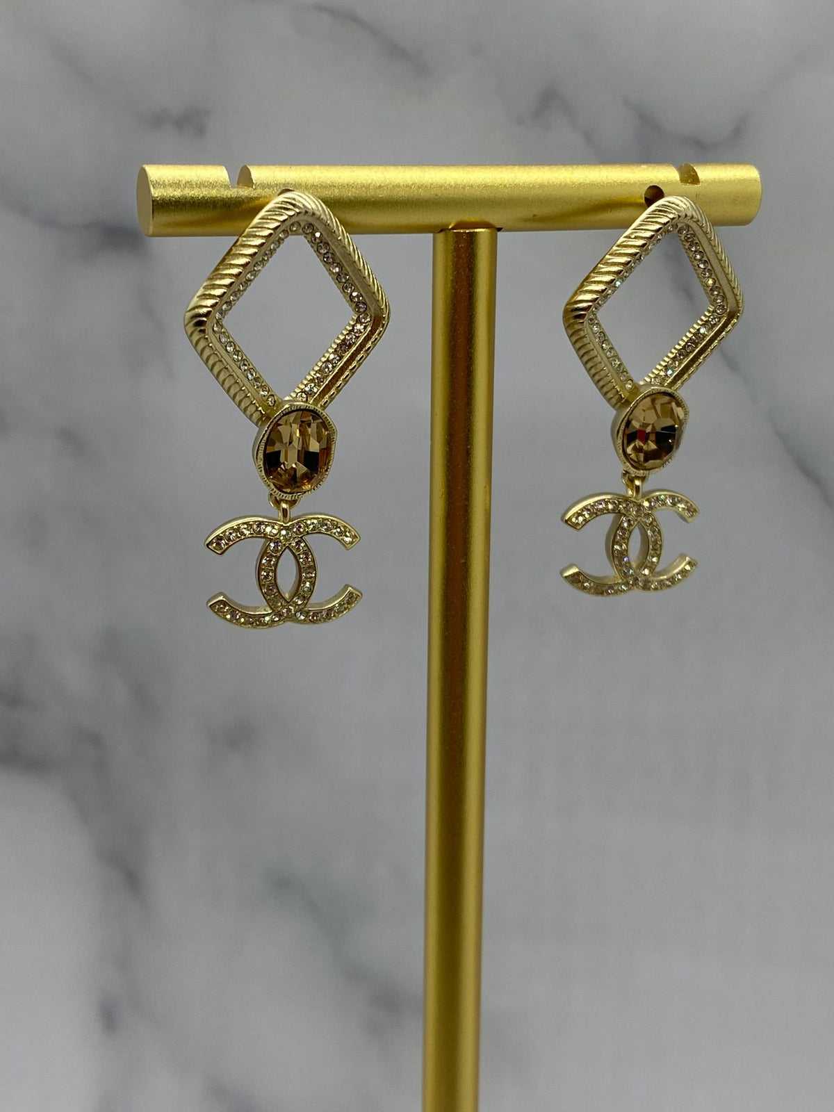 CHANEL CC Pendant Rhinestone Earrings - Pre owned