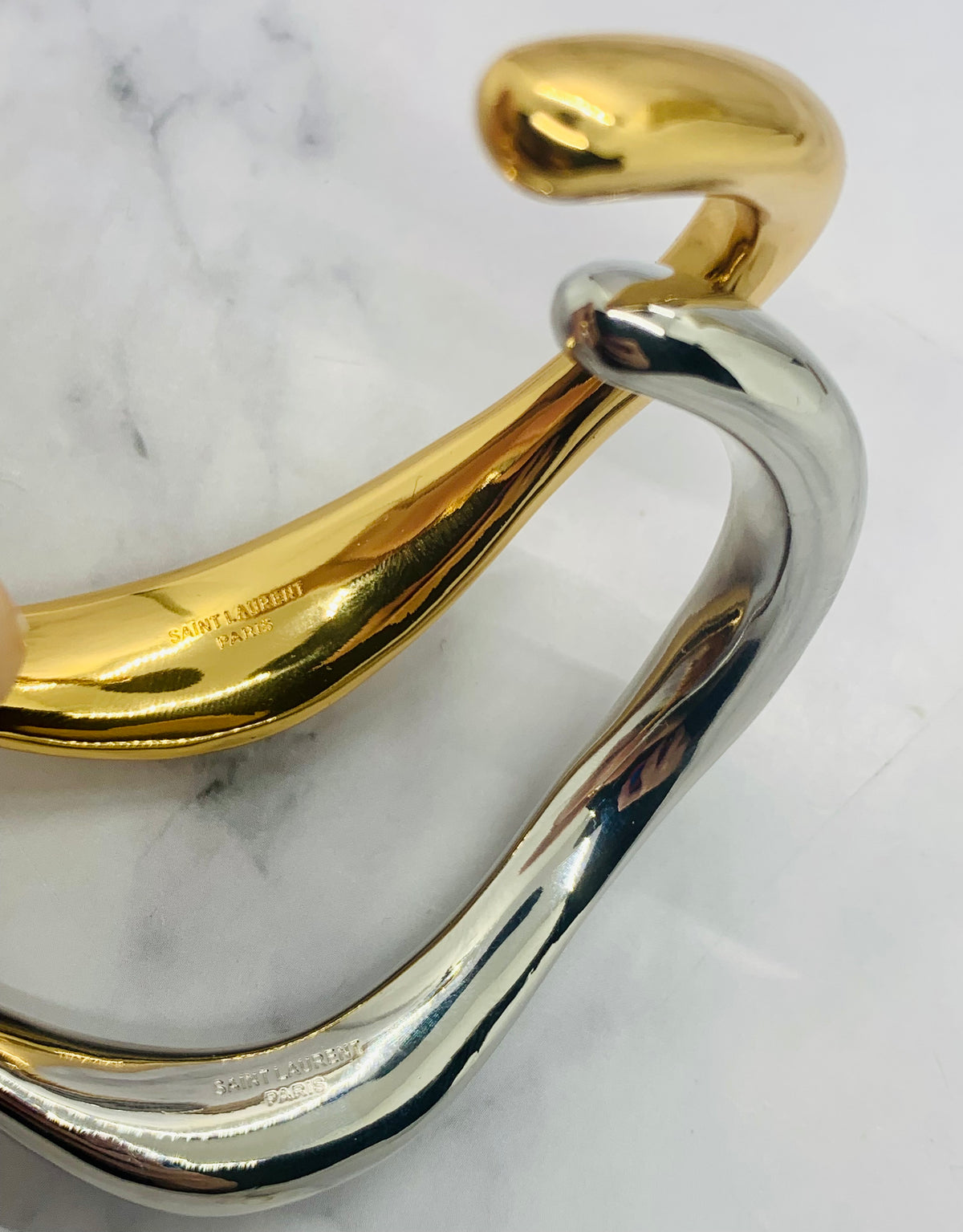 YSL YVES SAINT LAURENT Gold & Silver Cuff Bracelet Set - Pre owned