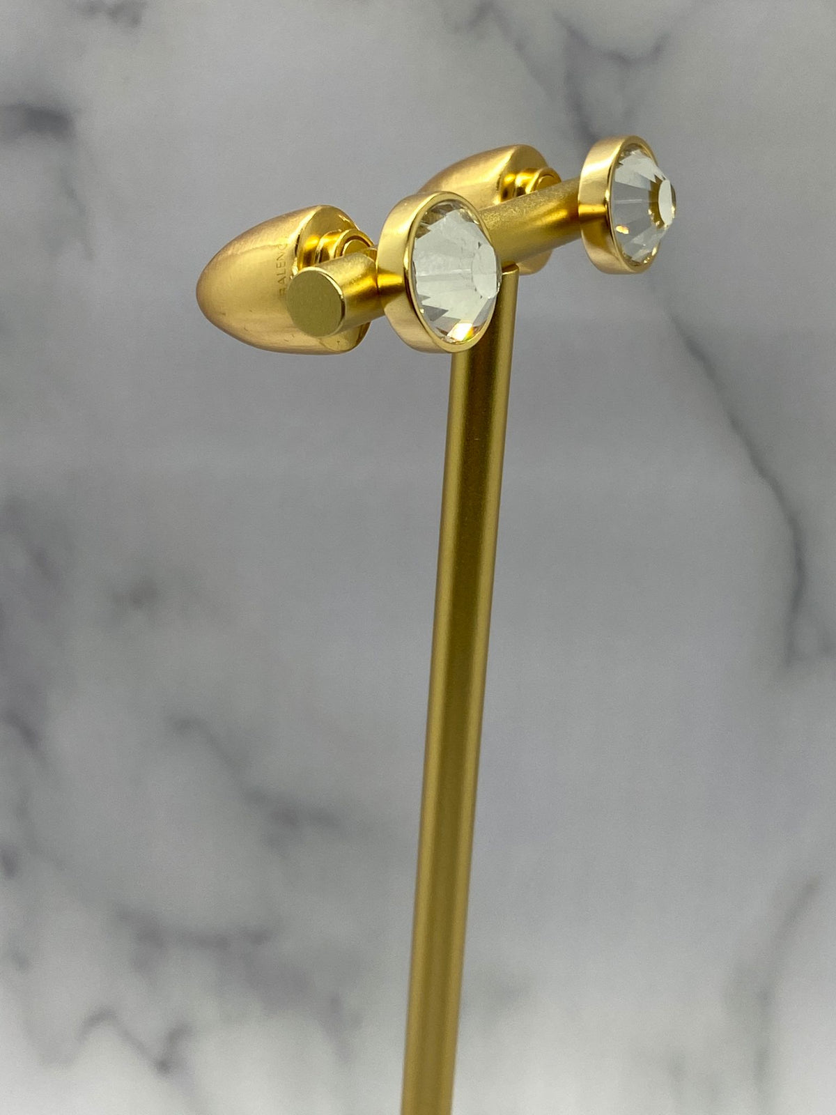 BALENCIAGA Gold Tone Bullet Rhinestone Earrings - Pre owned