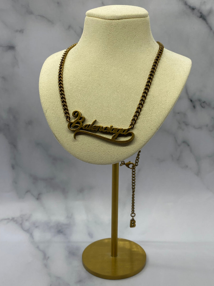 BALENCIAGA Brass Tone Script Necklace - Pre owned