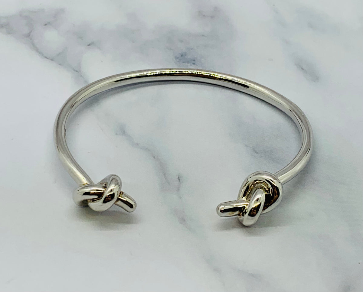 CELINE Silver Tone Knot Bangle Cuff Bracelet - Pre owned