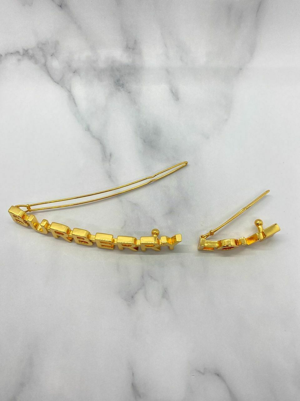 BURBERRY Love Gold Tone Hair Clip Barrette Set - Pre owned