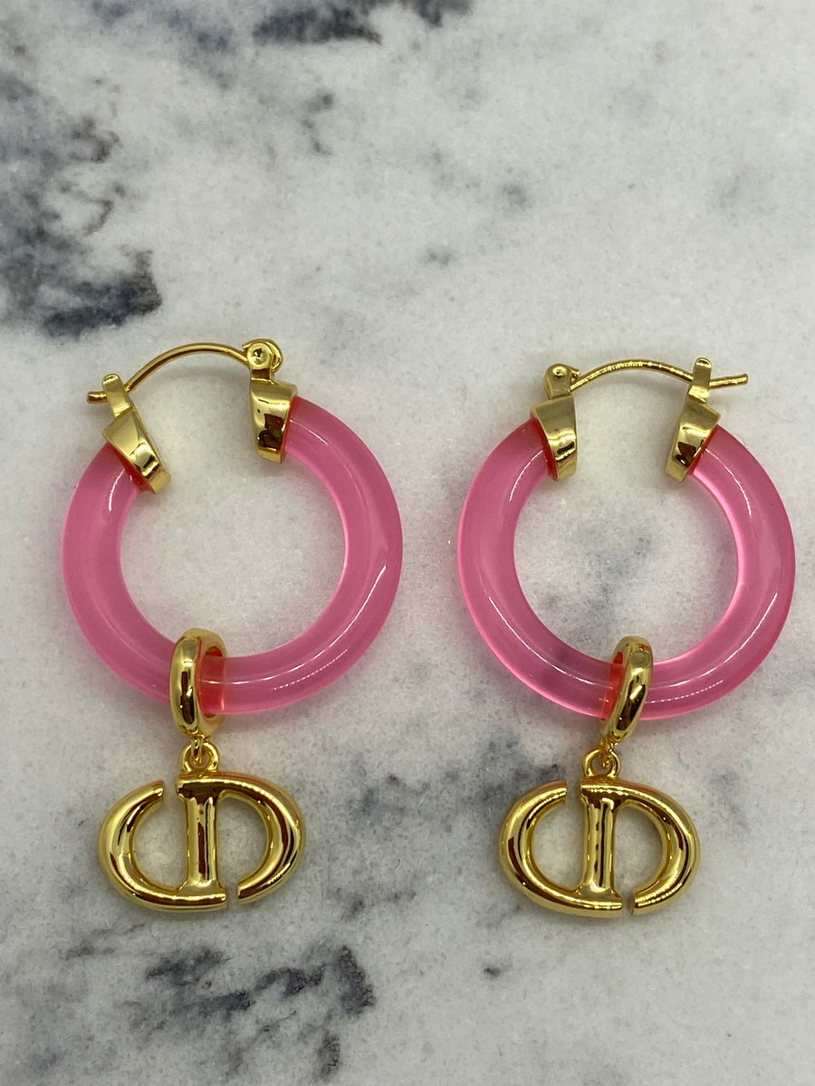 CHRISTIAN DIOR CD Pink Plastic Hoop Earrings - Pre owned