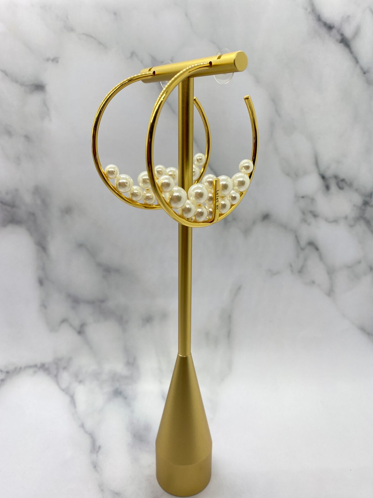 Lelet NY Gold Tone Pearl Hoop Earrings - Pre owned