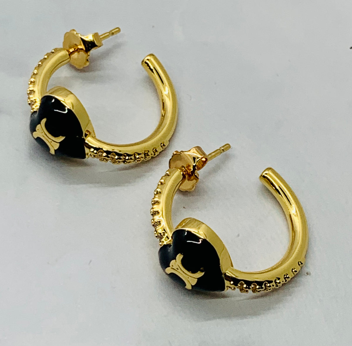 CELINE Black Heart Hoop Earrings - Pre owned