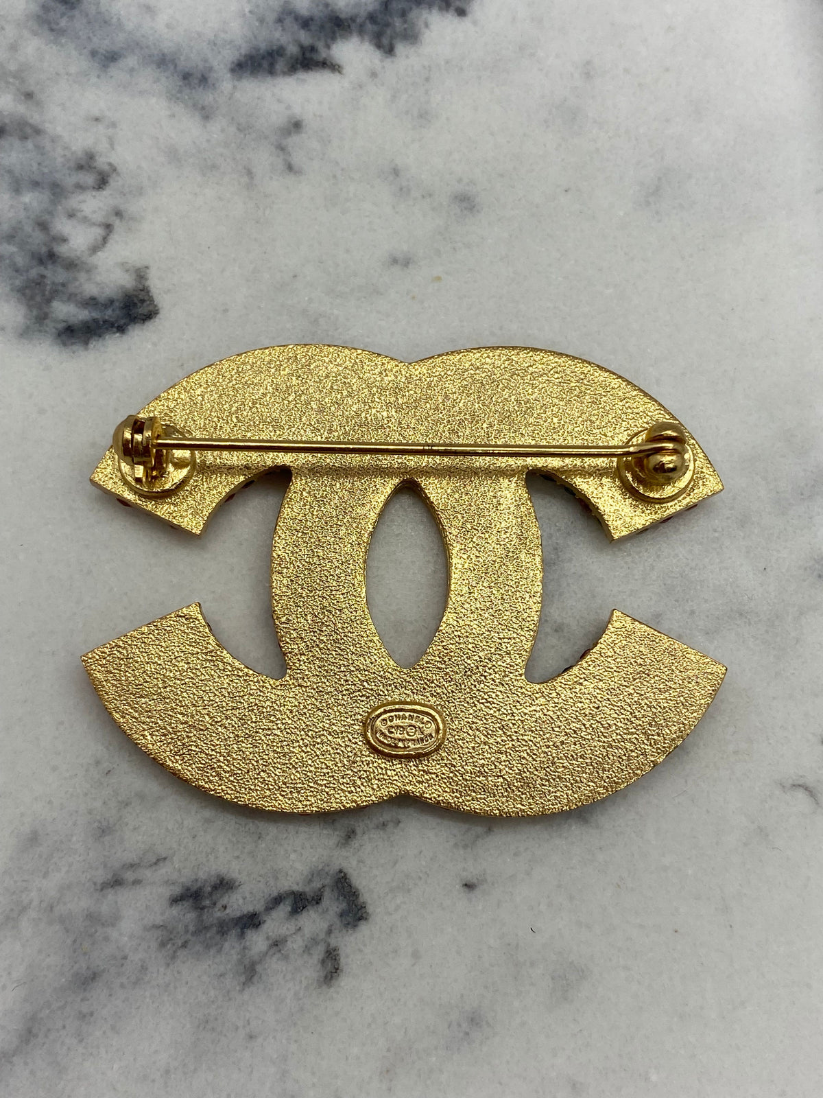 CHANEL CC Gold Tone Rhinestone Egyptian Brooch Pin - USED