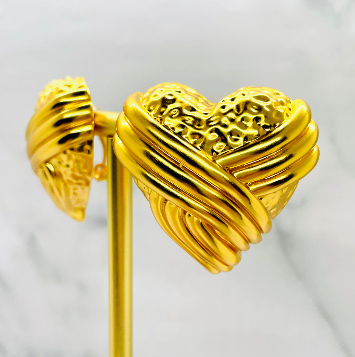YSL YVES SAINT LAURENT Brass Clip On Heart Earrings - Pre owned
