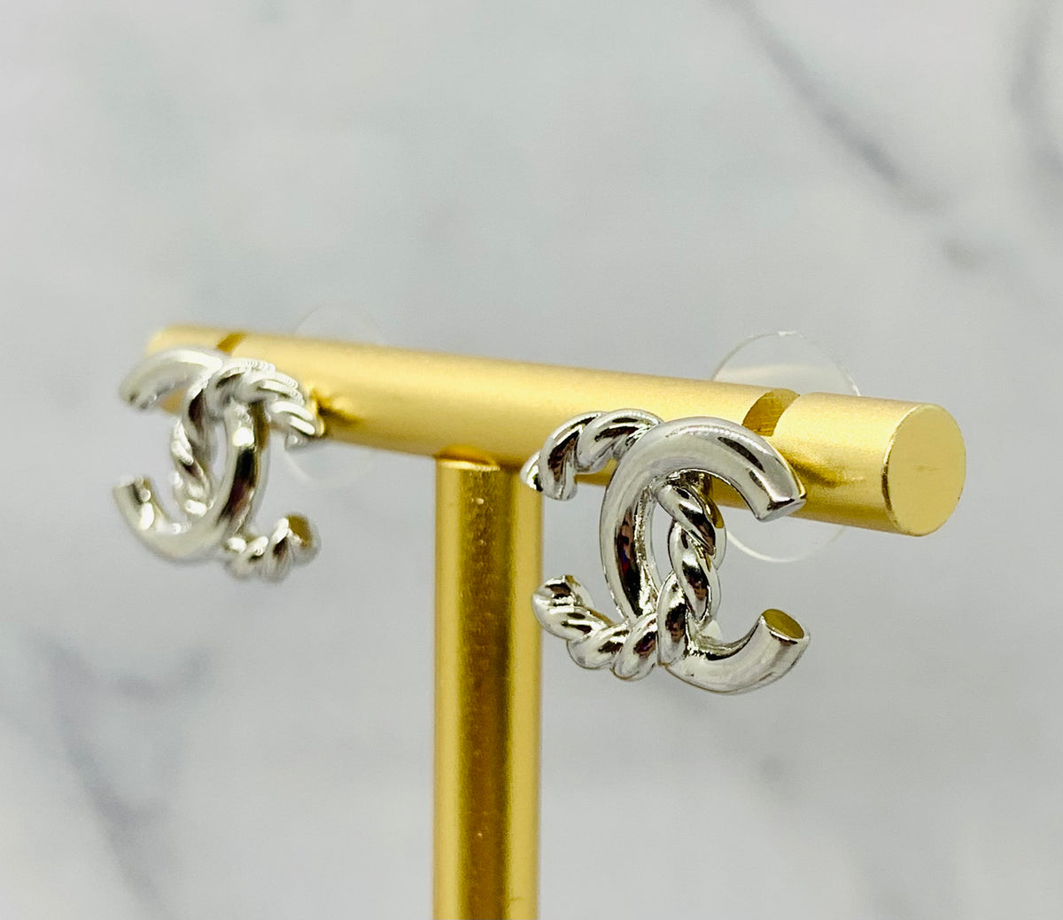 copy of CHANEL CC Gold Tone Twist Earrings - Pre owned