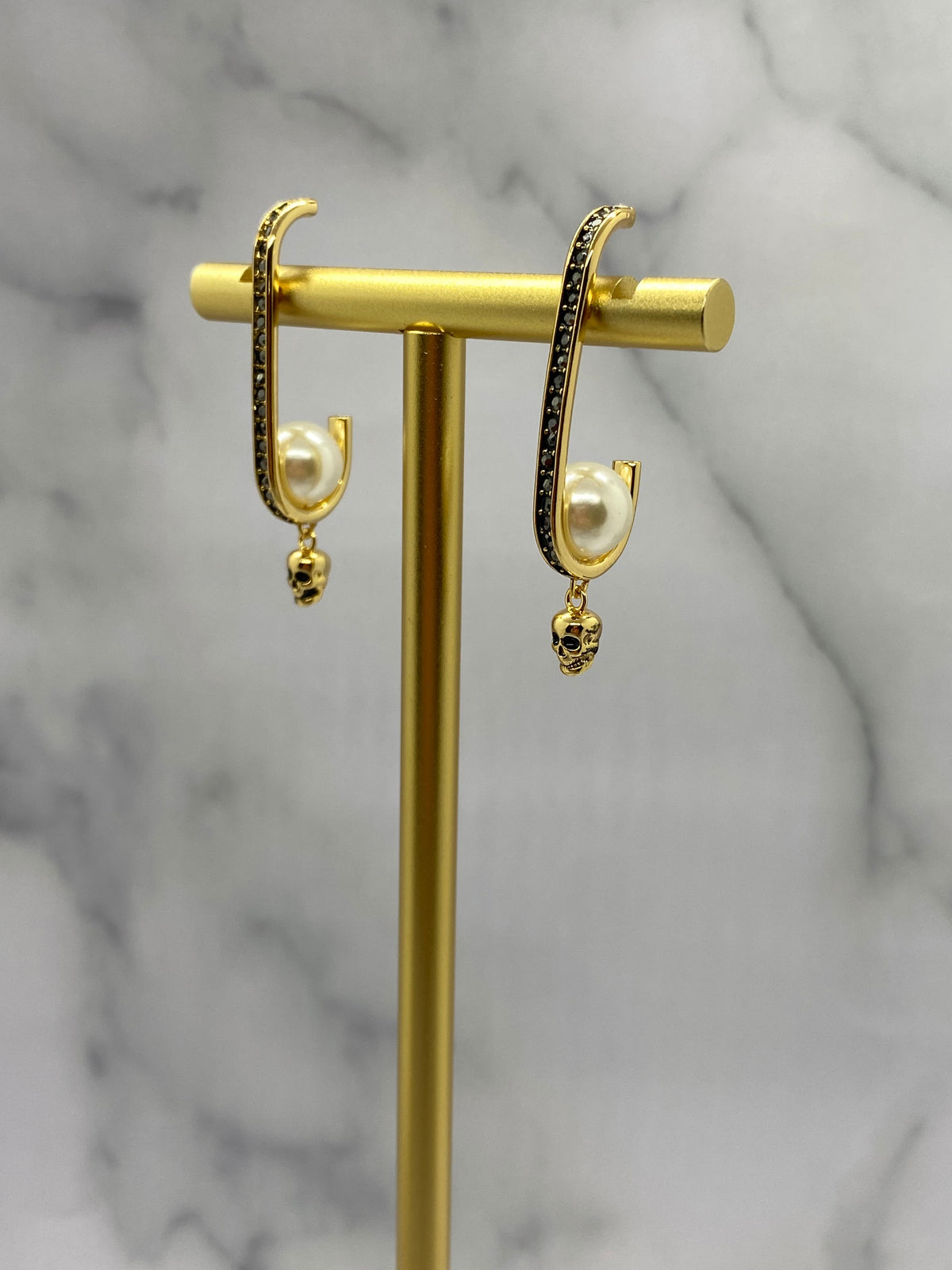 ALEXANDER McQUEEN Gold Tone & Onyx Ornate Earrings - USED