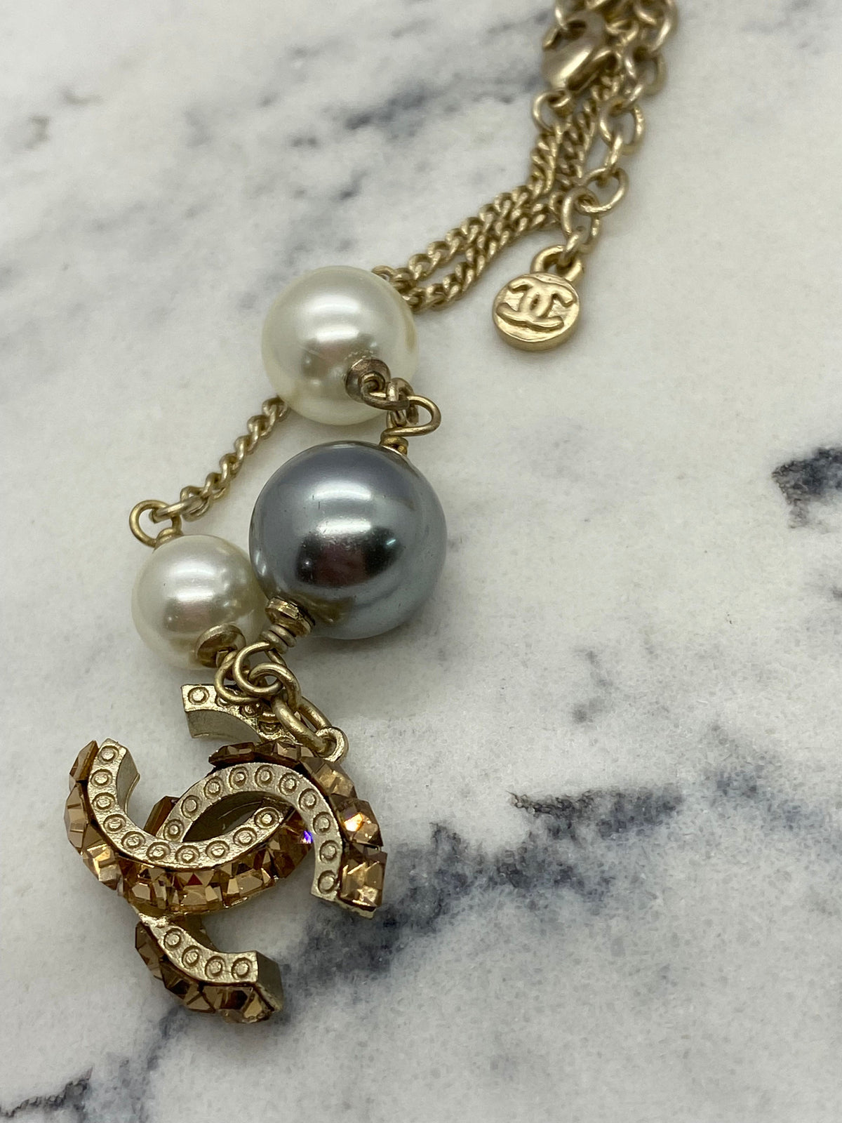CHANEL Pearl Rhinestone Bracelet - USED