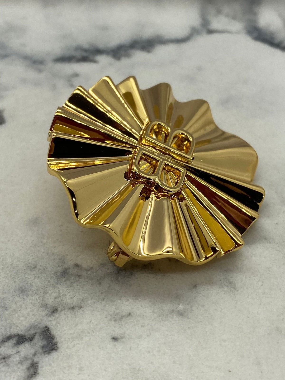 BALENCIAGA BB Gold Tone Brooch Pin - Pre owned