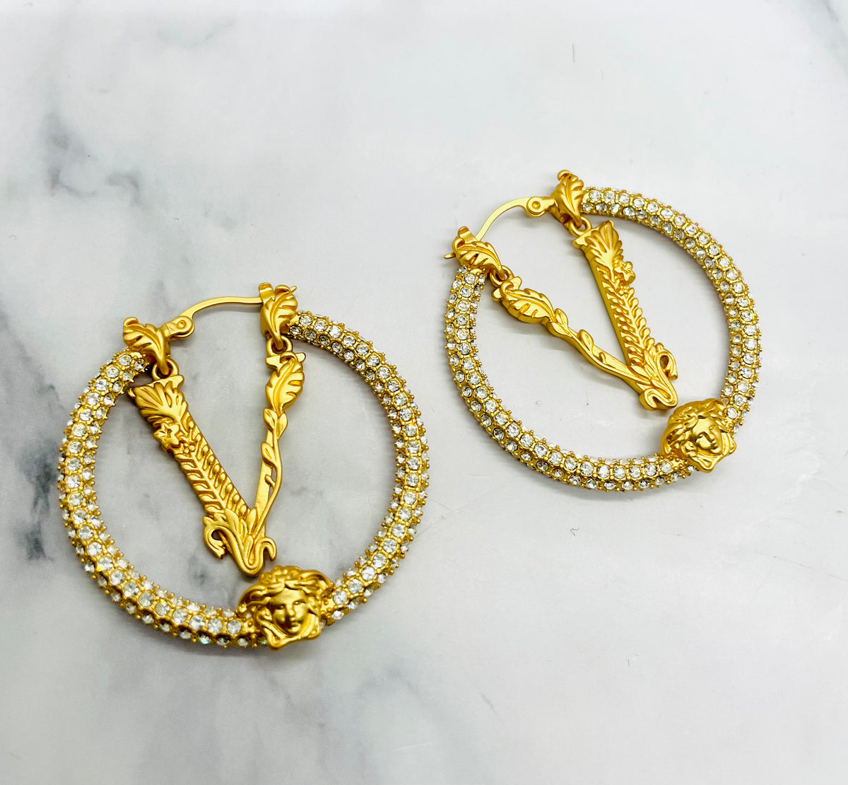 VERSACE V Rhinestone Hoop Earrings - Pre owned