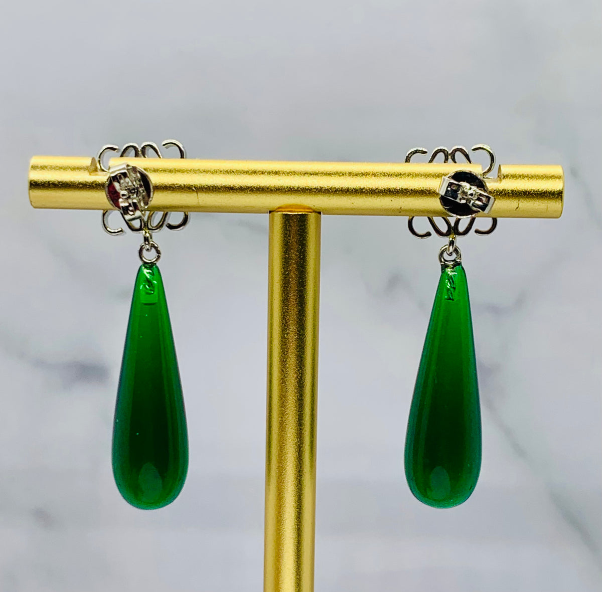 LOEWE Monogram Green Stone Earrings - Pre owned