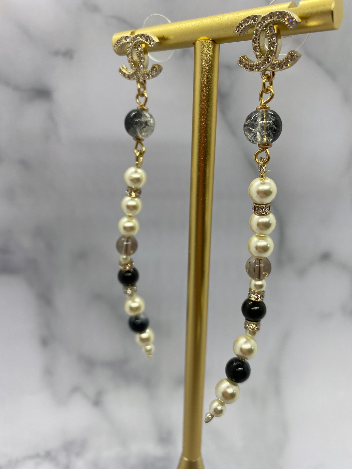 CHANEL CC Pearl Trim Pendant Earrings - Pre owned